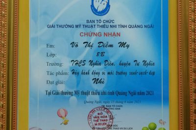 Em Võ Thị Diễm My lớp 8B đạt giải nhì giải thưởng Mỹ thuật thiếu nhi Quảng Ngãi năm 2021